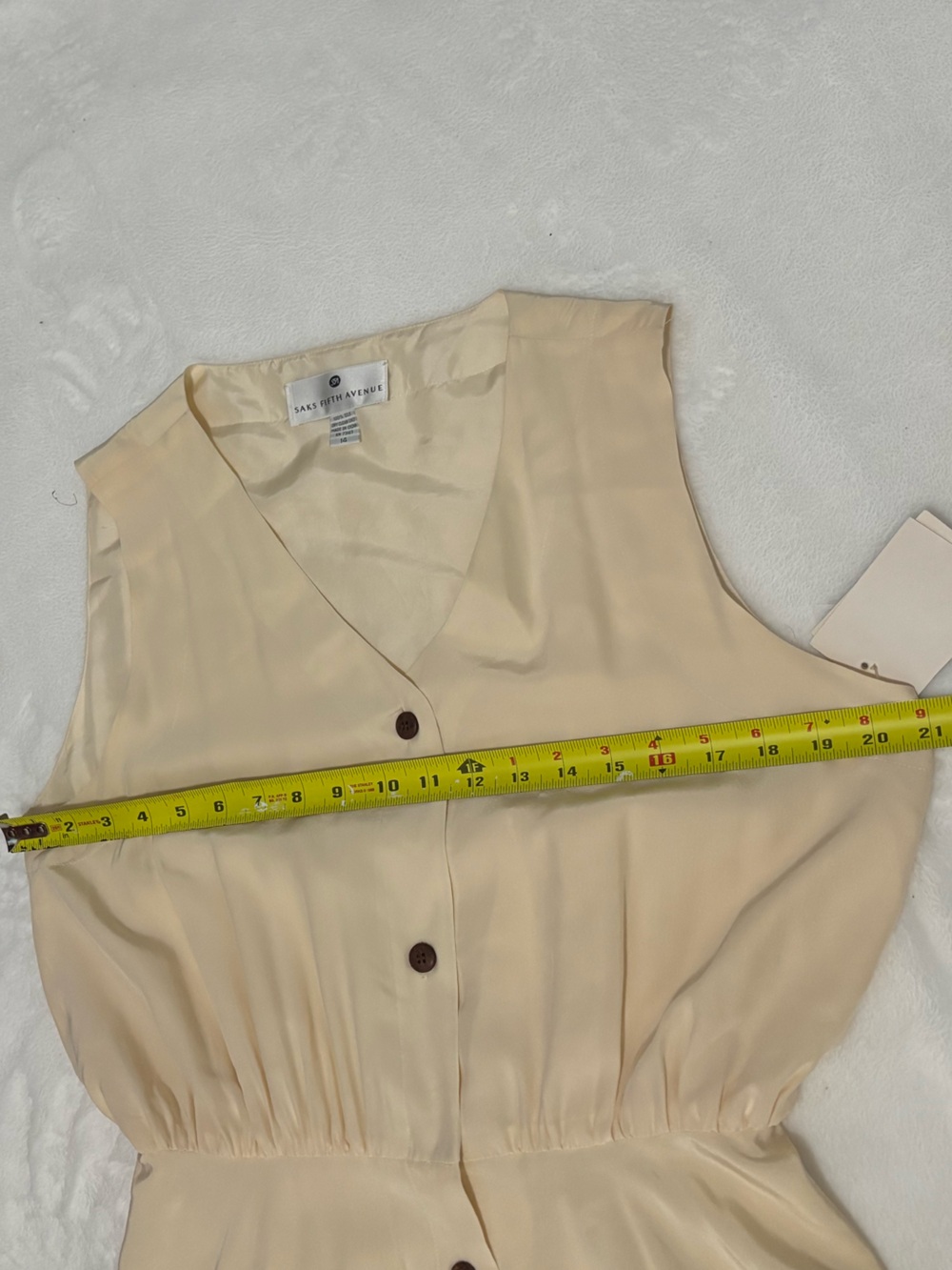 NWT SAKS FIFTH AVENUE Women’s Silk Cream Button-Front V-Neck Midi Dress - Picture 14 of 15